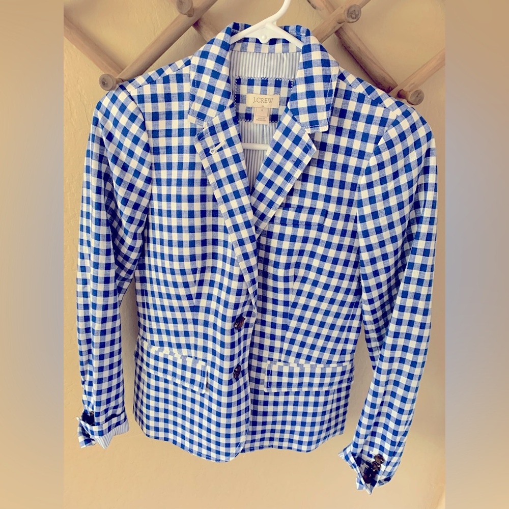 J. Crew Blue and White Checkered Jacket